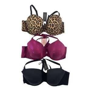 Savage X Fenty LOT OF 3 Women’s Sz 44DD Leopard Red Black Padded Bras NWT